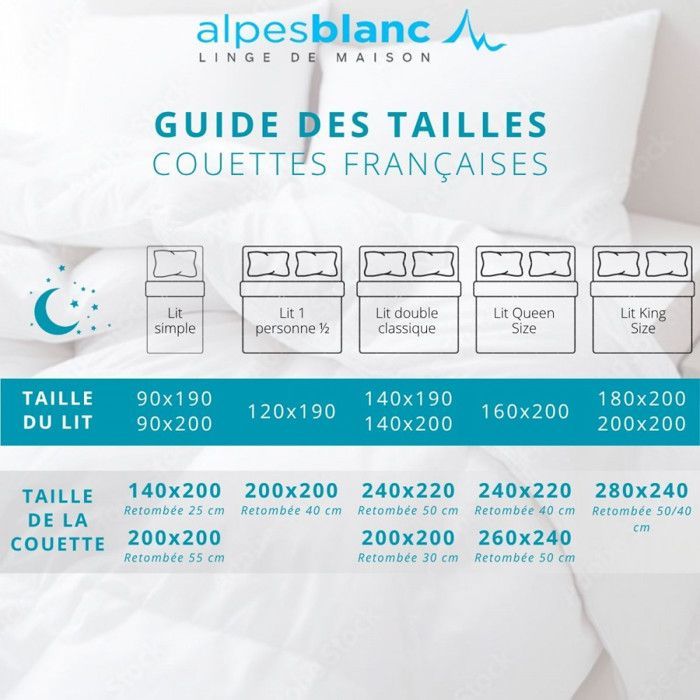 ALPES BLANC - Edredón de plumas naturales 360 g/m² - 220 x 240 cm - Cálido y transpirable - Fabricado en Francia - Relleno nuevo