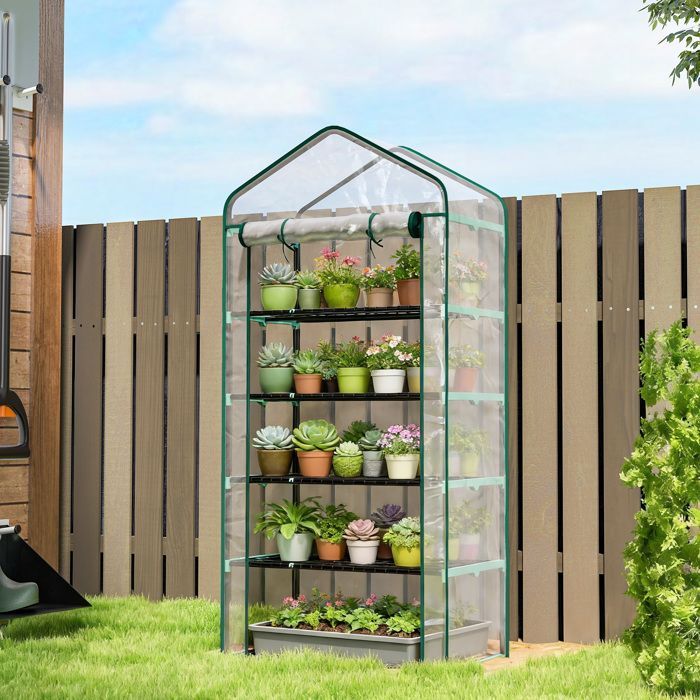 Estufa de jardim - Outsunny - PVC - com 5 prateleiras - estrutura de aço - porta com zíper que pode ser enrolada - 90x49x193cm - transparente