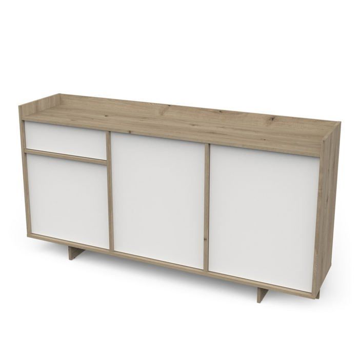CALICOSY - Aparador de 3 puertas y 1 cajón, 157,4 cm de ancho - LEAD - Madera clara