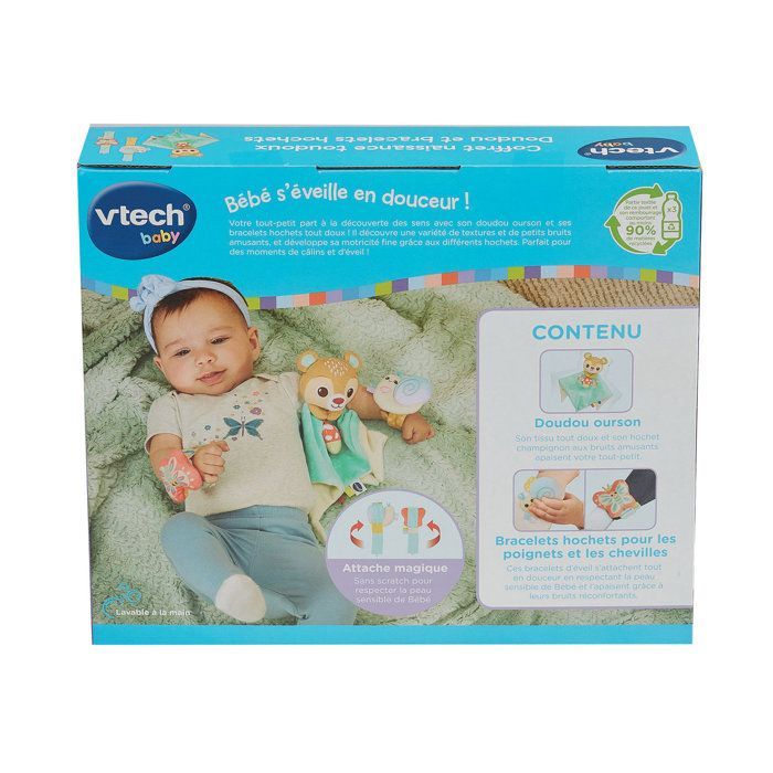 VTECH BABY - TOUDOUX CADEAUSET VOOR PASGEBORENEN - KNUFFEL EN RAMMELARMBANDEN (GERECHTE PLASTIC FLESSEN) - Meerkleurig