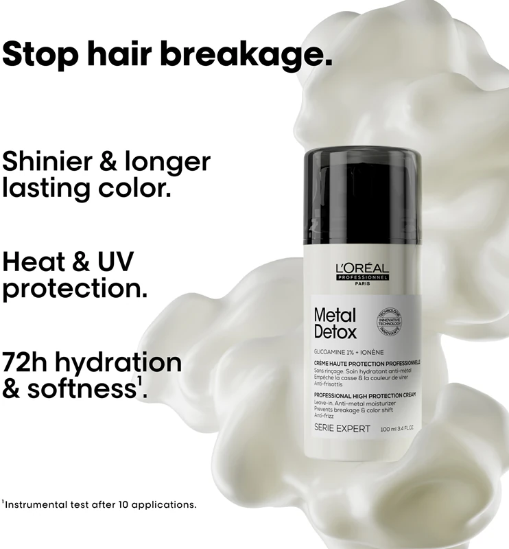 Creme protetor L'Oréal Professionnel Serie Expert Metal Detox para cabelos enfraquecidos e quebradiços.