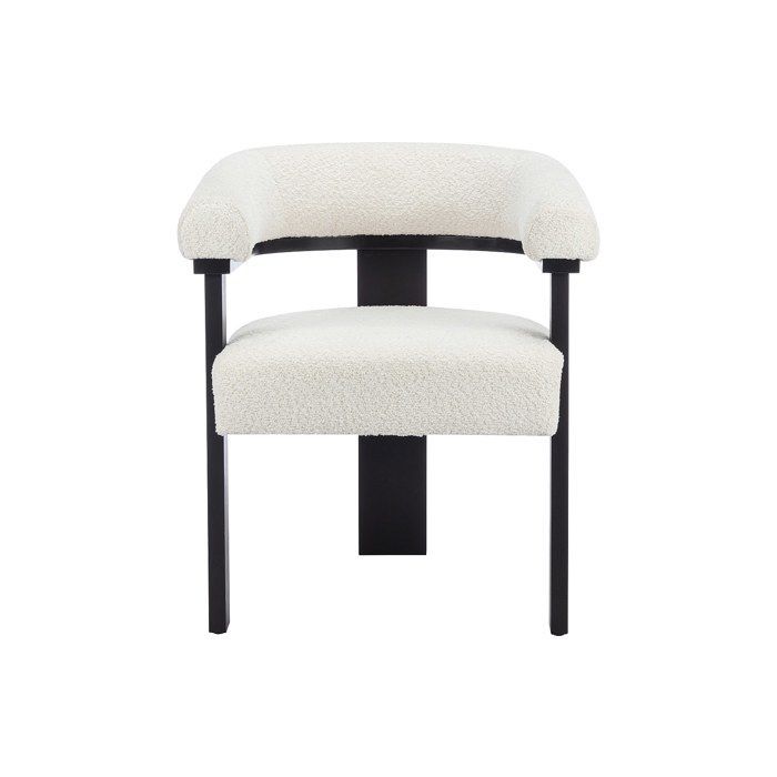 Silla con reposabrazos en tejido bouclé y madera de caucho negra - Blanca - LIVELIA