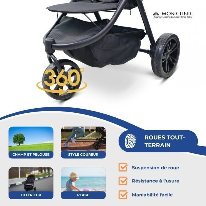 Cochecito de 3 ruedas Mobiclinic, 22 kg, todoterreno, bolsillo trasero, estilo deportivo, plegado con una sola mano, cesta XXL, Agnes