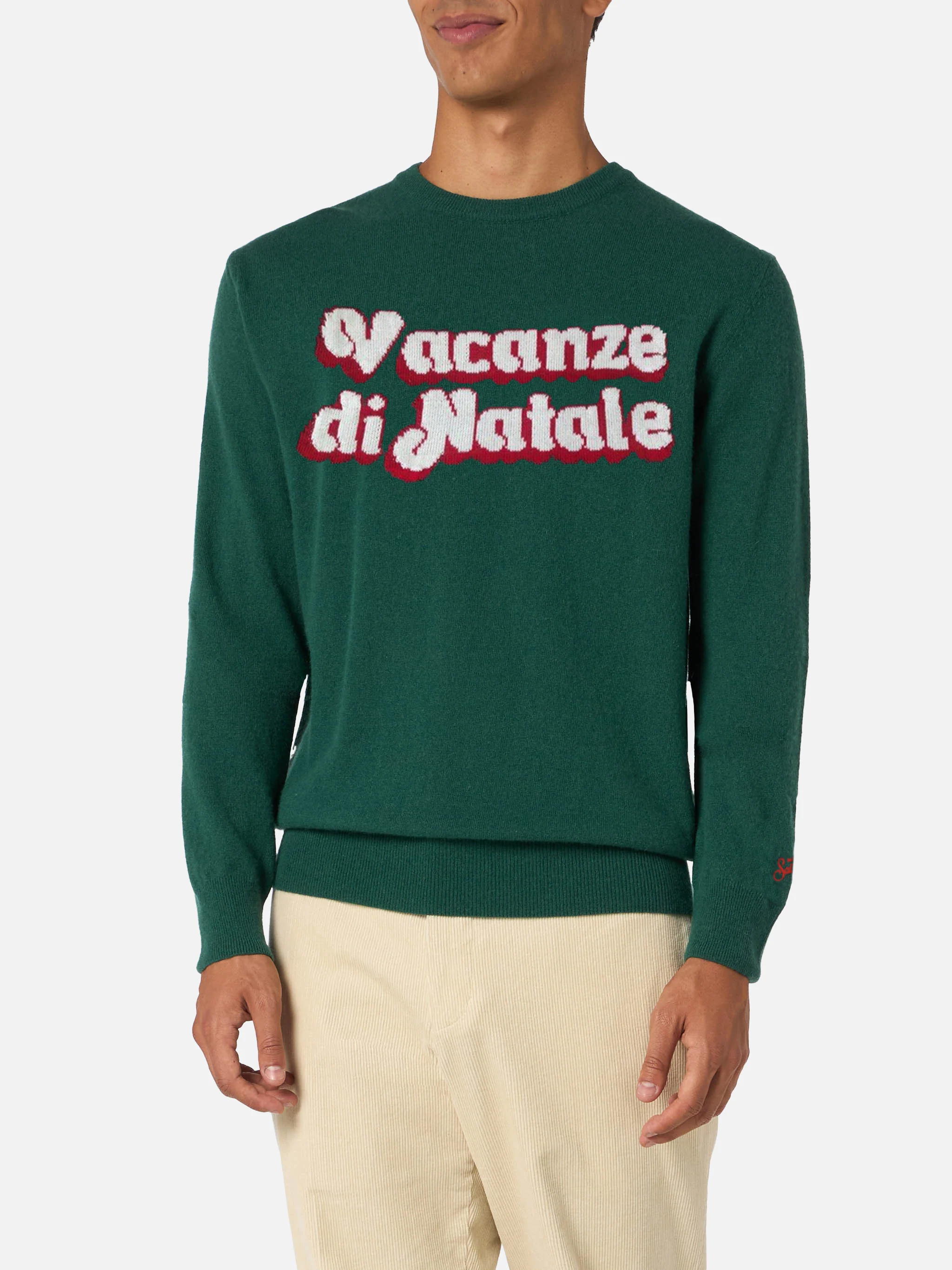 Heron herentrui in groen met jacquard kerstlogo | VAC