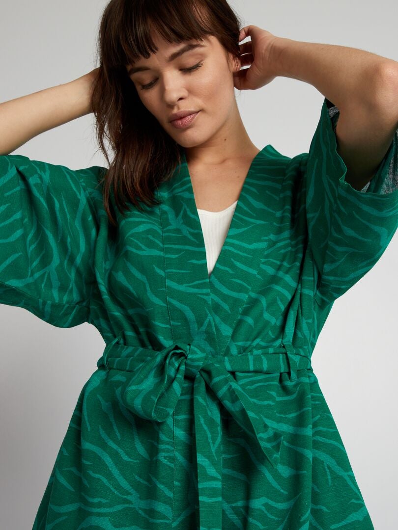 Chaqueta kimono con estampado de cebra - VERDE