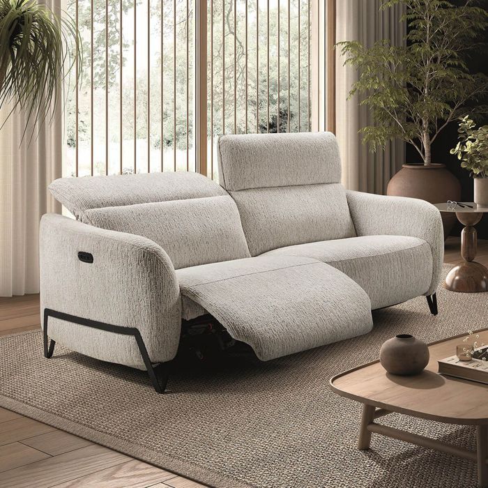 Canapé relax électrique 3 places tissu polyester beige - AMSTEN