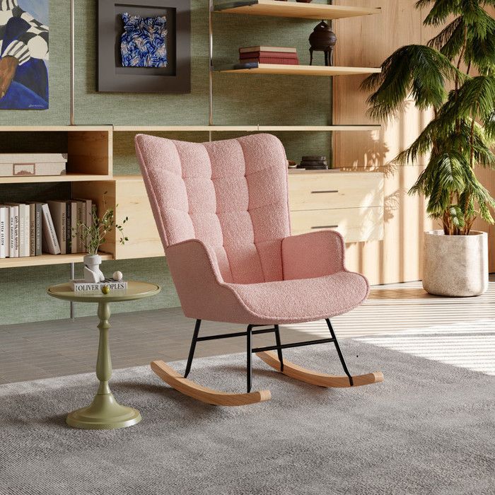Fauteuil à bascule, rocking chair, fauteuil allaitement, chaise a bascule en polaire Teddy, chambre à coucher, salon - rose