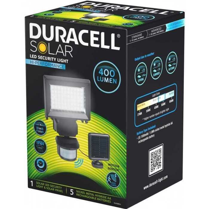 LED Floodlight - DURACELL - SL002BDU - Black - Outdoor - 2-hour battery life