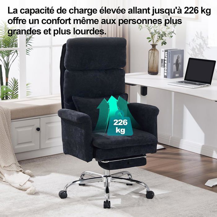 GOOBUY Chaise de Loisirs 226 kg, Fauteuil Pivotant en Chenille, Accoudoirs Rabattables, Coussin Double Couche,  Siege Large, Noir
