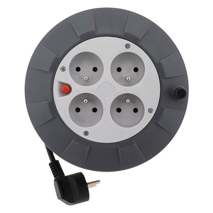 H05VV-F Carrete de cable de 4 tomas 3G1mm² de 5 m con disyuntor - Gris - Zenitech