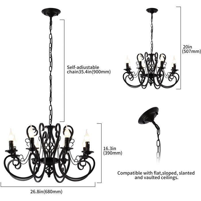 Lampadari Ganeed in stile francese, lampadario industriale vintage a 8 luci per isola cucina, in ferro nero, per stile rustico, attacco E14