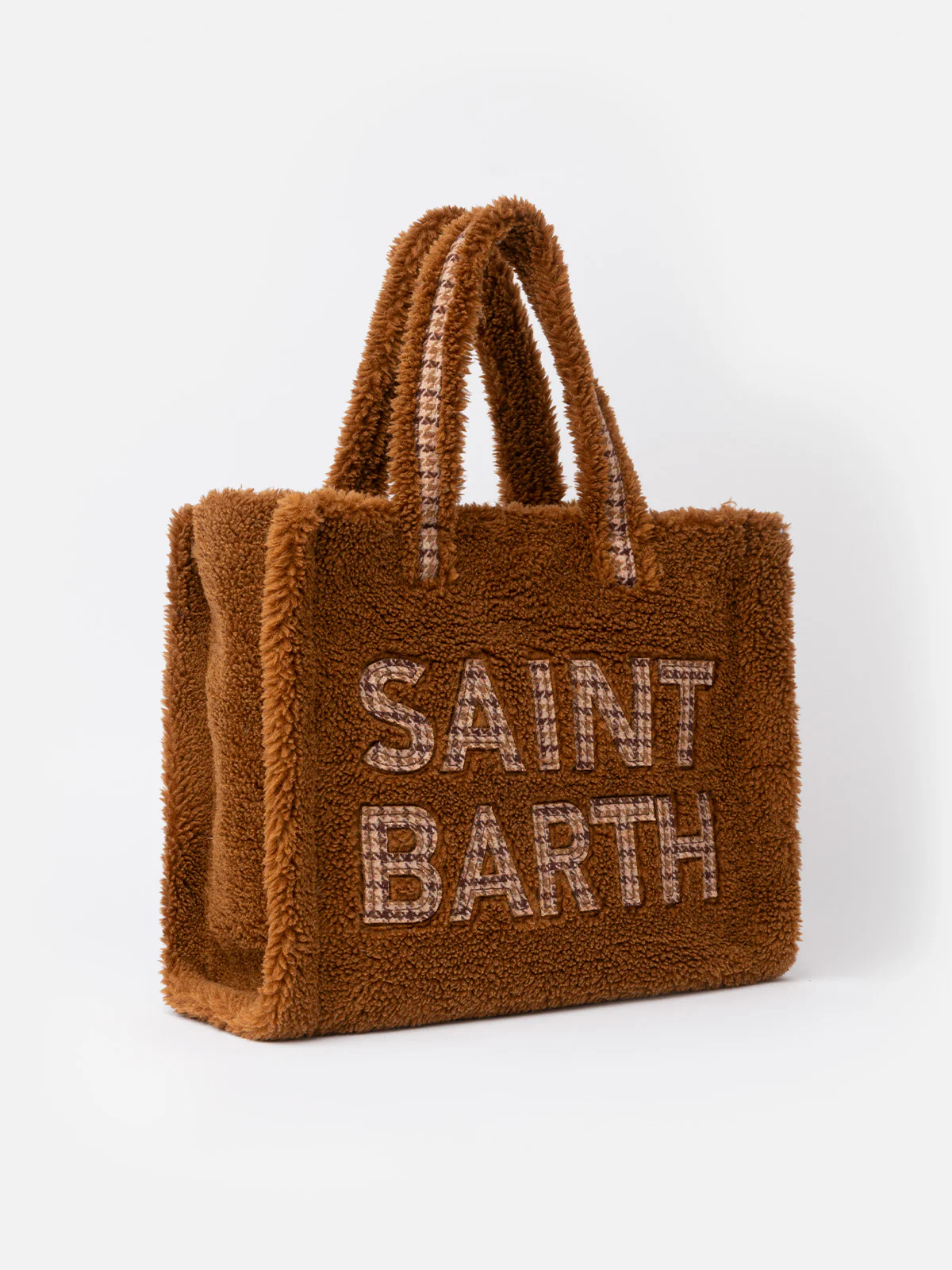 Sac souple marron en peluche avec logo à carreaux Saint Barth