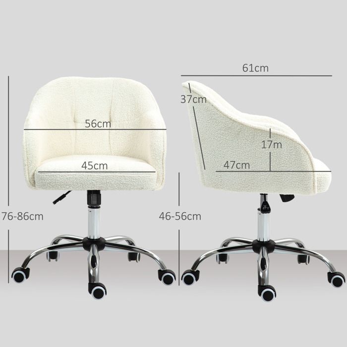 Silla de oficina - HOMCOM - altura regulable, asiento y respaldo acolchados, giro de 360° - Peluche de osito de peluche - 56 x 61 x 86 cm - color crema