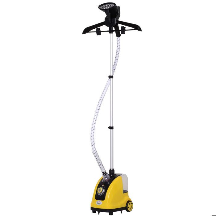 Steam iron - HOMCOM - vertical garment steamer, 1.4 L, 1950 W, 32g/min steam output, telescopic pole - ABS - yellow/black