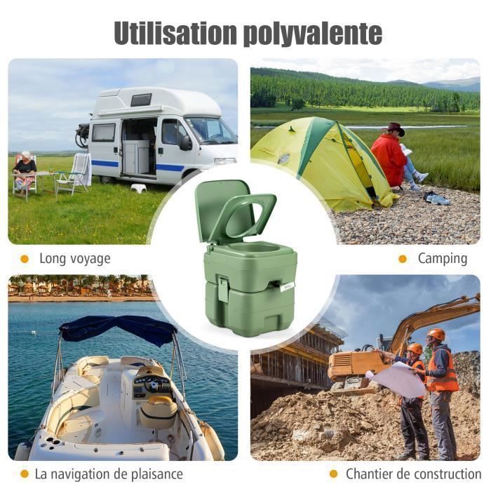 Inodoro químico portátil COSTWAY - Inodoro seco de HDPE de 20 L para autocaravanas, caravanas y hospitales - Carga máxima: 100 kg - Verde
