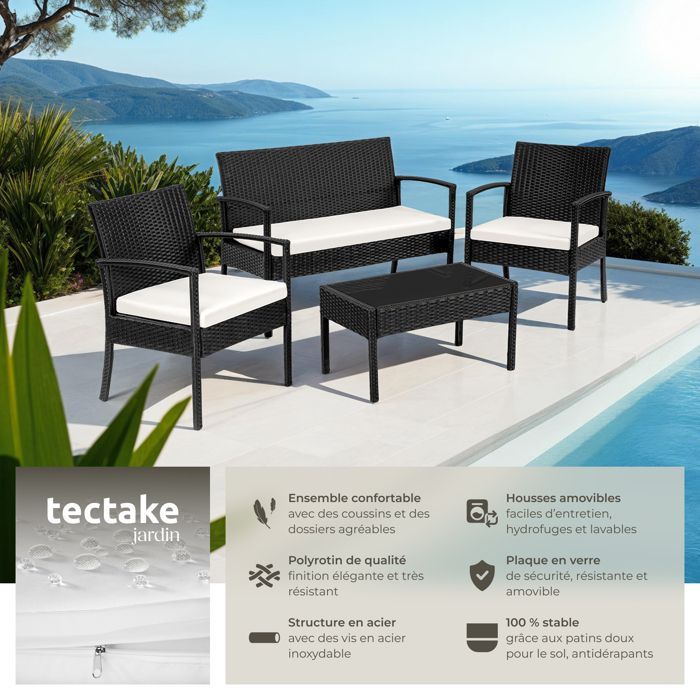 Gartenmöbel - TECTAKE - SPARTE niedrige Outdoor-Lounge-Garnitur mit Aluminiumrahmen und UV-Beständigkeit - Schwarz