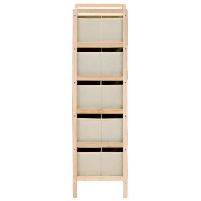 vidaXL Estantería de tela con 5 cestas, madera de cedro, color beige