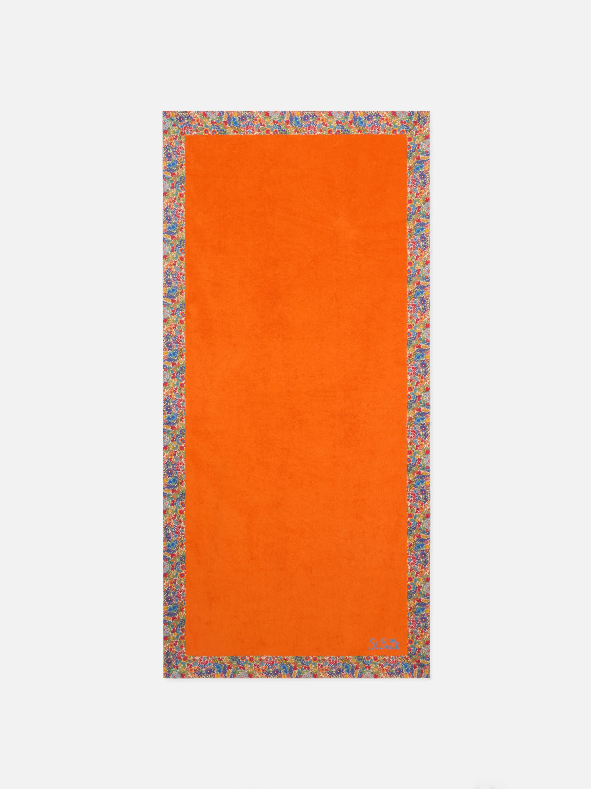 Oranje handdoek met veelkleurige bloemenranden | GEMAAKT MET