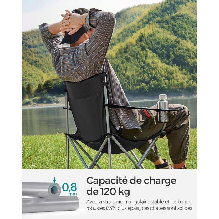 Juego de 2 sillas plegables de camping SONGMICS - con reposabrazos y portavasos - Estructura estable - Capacidad de carga de 120 kg - Negras