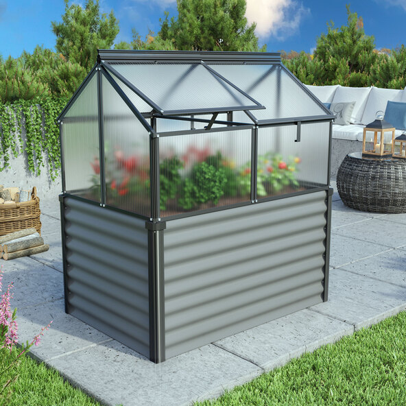 Gaia Jumbo raised cold frame, 4 mm polycarbonate, granite/black