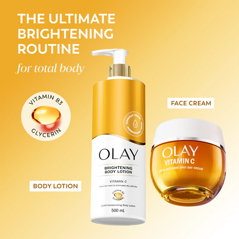 Hydratačné telové mlieko Olay Vitamin C Brightening Body Lotion s revitalizačnými vlastnosťami