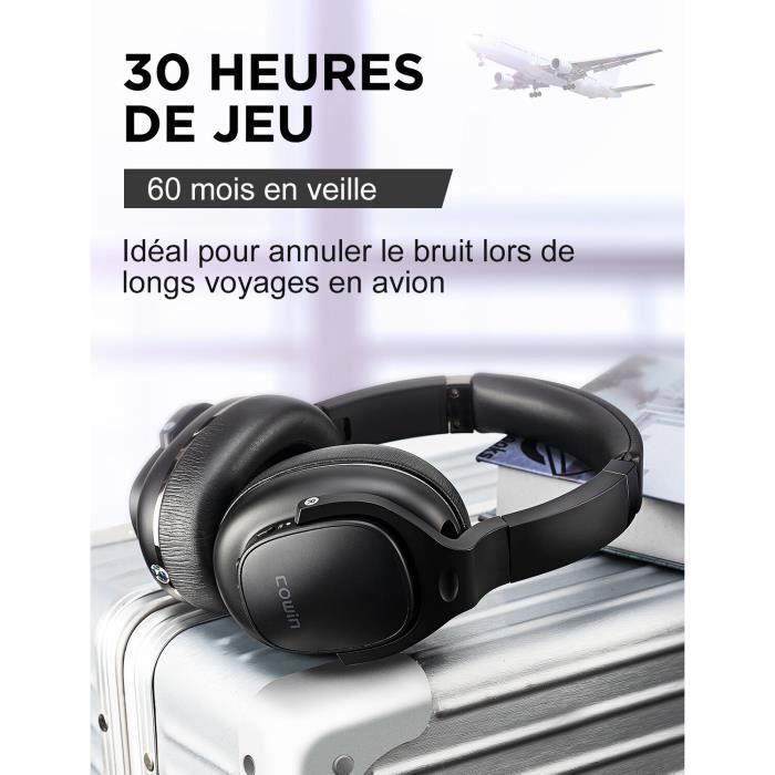 Fones de ouvido sem fio Cowin E9 com Bluetooth, cancelamento de ruído ativo, áudio de alta resolução e 30 horas de reprodução.