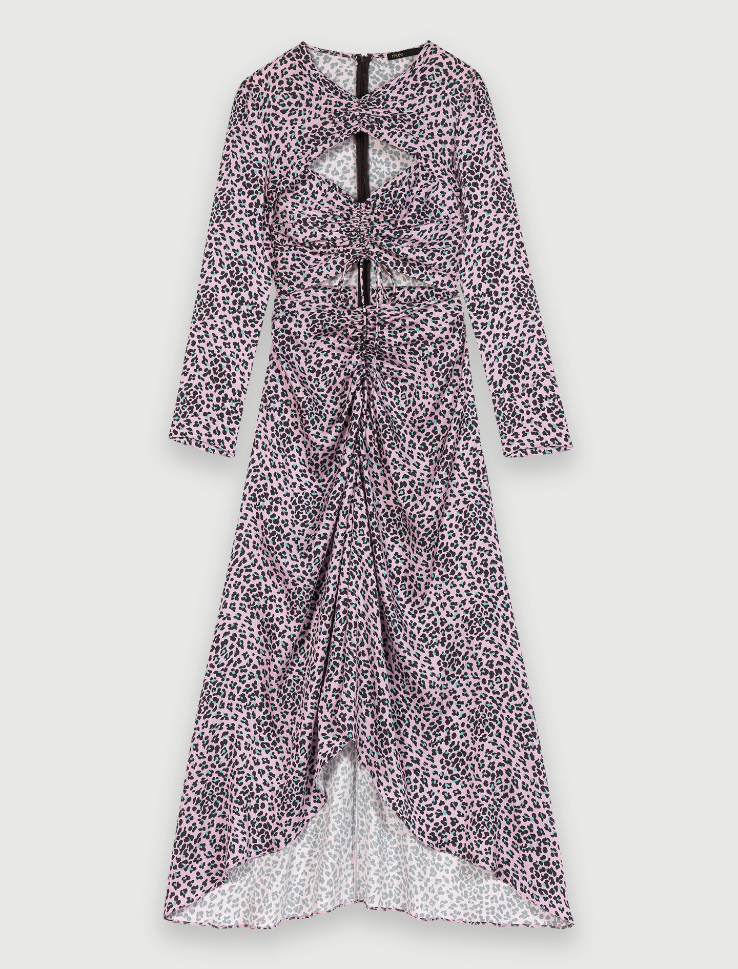 Rochie lungă din satin și broderie - Leopard roz