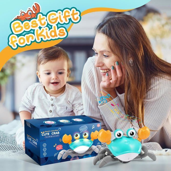 Crabe Qui Marche Bebe, Dansant chanter, évitement automatique, rechargeable, avec LED et musique, Jouet Bebe 3-6-12 Mois