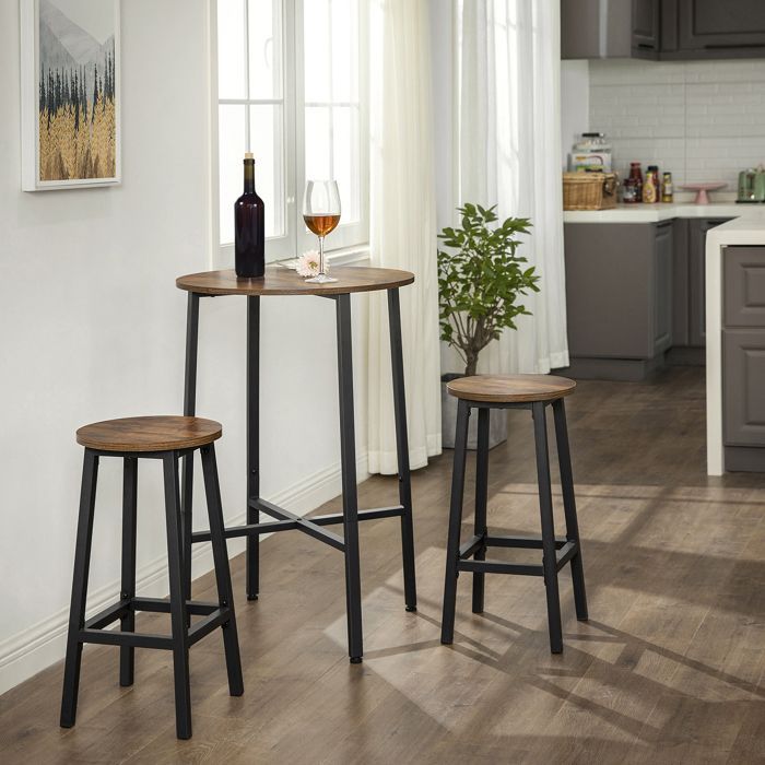 Sgabelli da bar VASAGLE, set da 2, sedie con seduta alta, struttura in metallo, altezza 65 cm, poggiapiedi, marrone rustico e nero