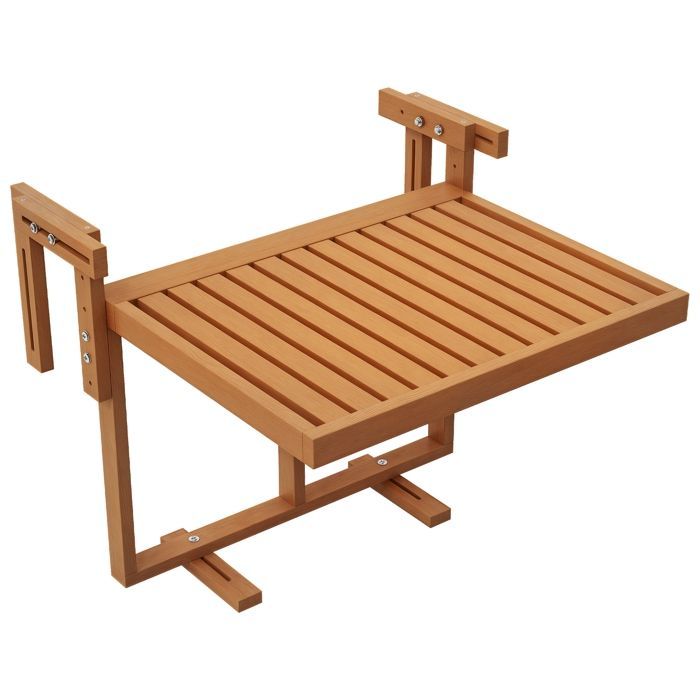 Outsunny - Mesa colgante para balcón - Madera de abeto - 68x65x55cm - Madera de teca