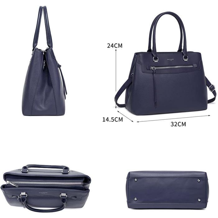 David Jones - Elegante borsa da donna - Borsa tote in ecopelle con tracolla - Scomparti multipli - Blu