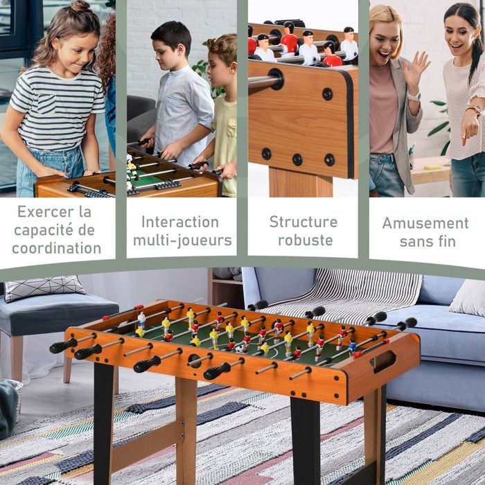 Mini tafelvoetbaltafel, gemaakt van MDF, 22 spelers, 2 ballen, 2 scoreborden, 84,5L x 40B x 61,2H cm