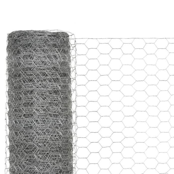 vidaXL Malla de acero galvanizado hexagonal de 25x1,5 m para valla de jardín, color plata, 143325