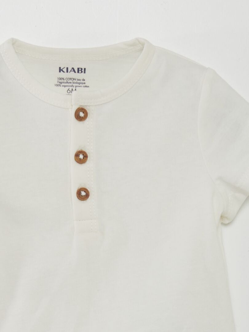 Camiseta lisa de cuello abotonado - BLANCA