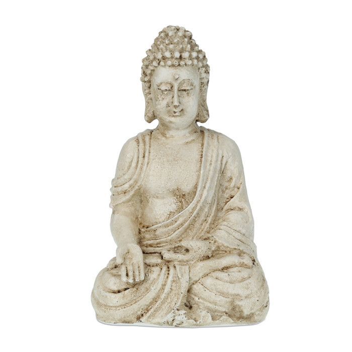 Relaxdays Statue bouddha assis, résistant aux intempéries et au gel, jardin, zen, déco, HLP: 17,5 x 10,5 x 7,5 cm, crème