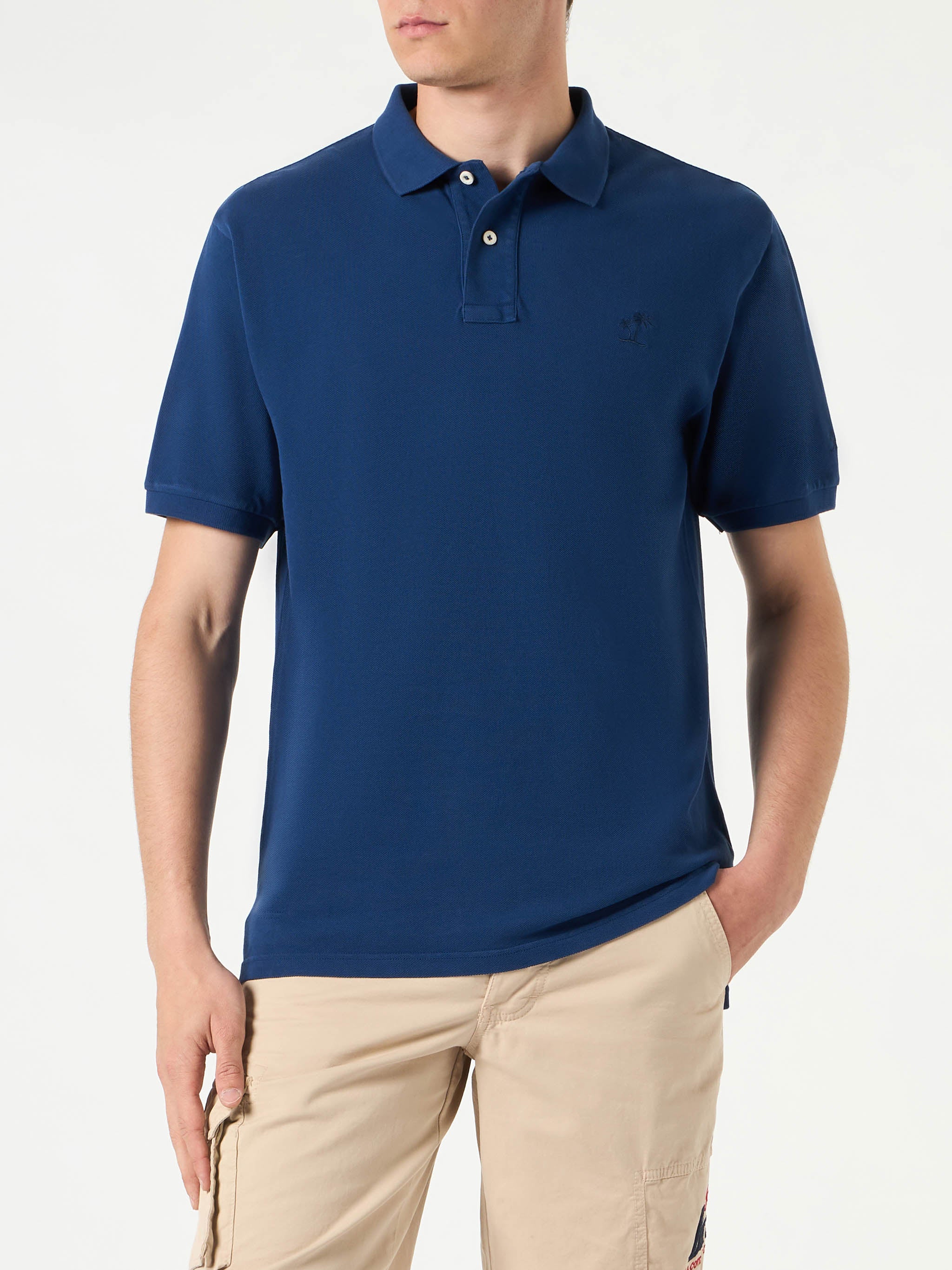 Piqué denim poloshirt met vintage-look St. Barth-logo