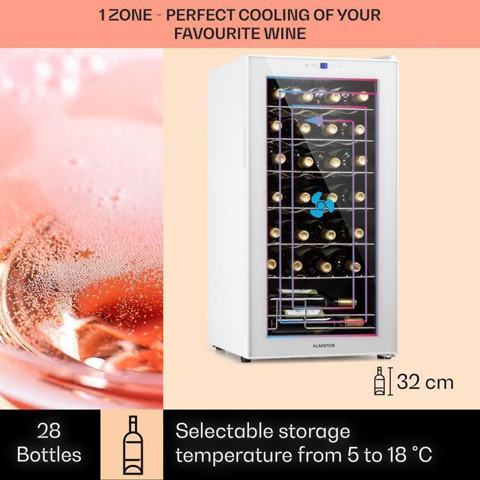 Klarstein Shiraz 28 Uno 74L Wine Cellar with 28 Bottles and Touch Control