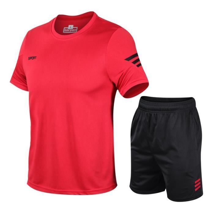 Conjunto deportivo para hombre - Secado rápido y transpirable - Rojo - Fútbol de verano y fitness