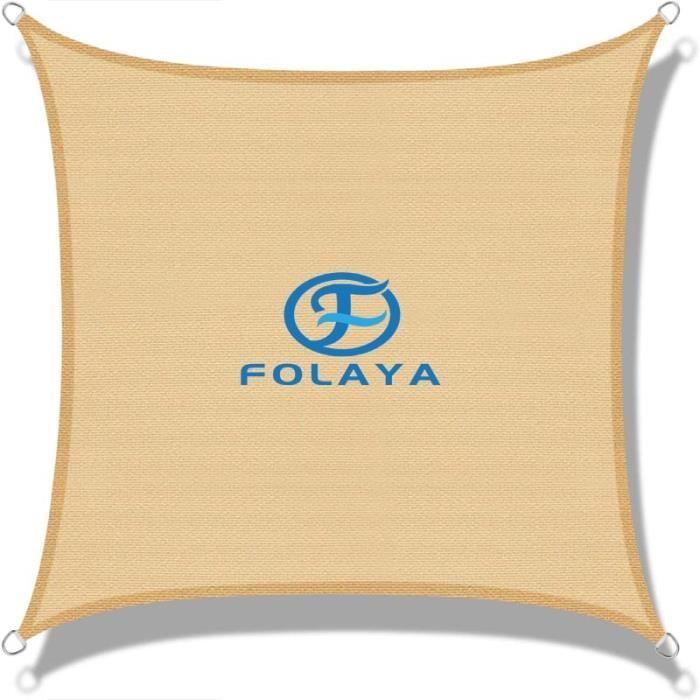 Voile d'ombrage Rectangulaire FOLAYA 3x3m Sable - Protection UV - PEHD 185g/m² - Facile à assembler