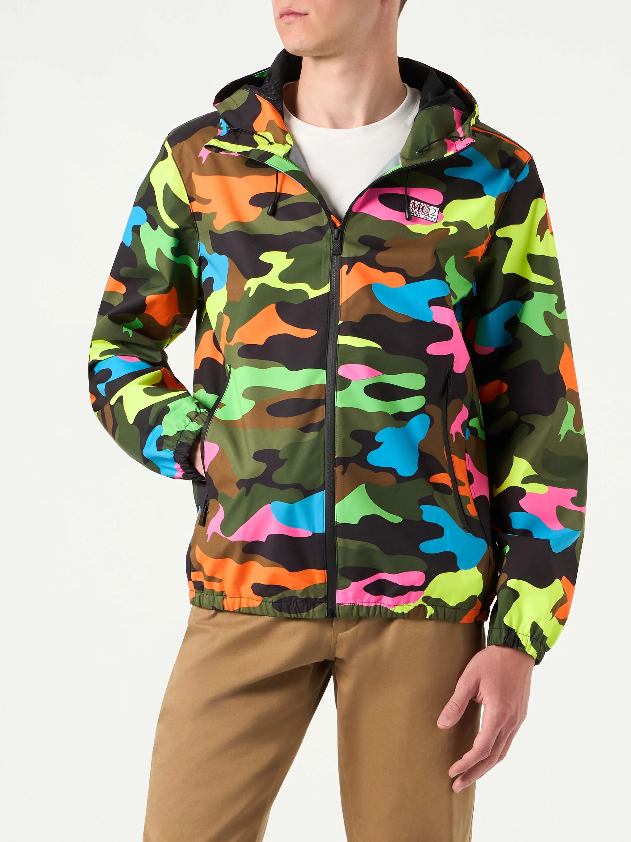 Heren windjack met capuchon en camouflageprint