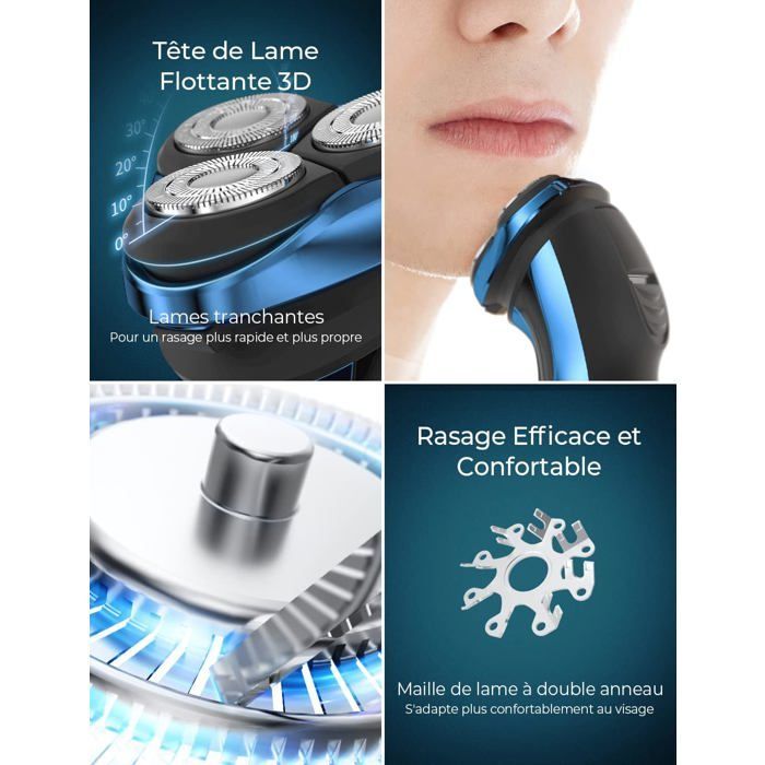 Barbeador elétrico masculino com cabeça rotativa e aparador de barba de precisão, à prova d'água IPX7, para uso seco e molhado, com trava.