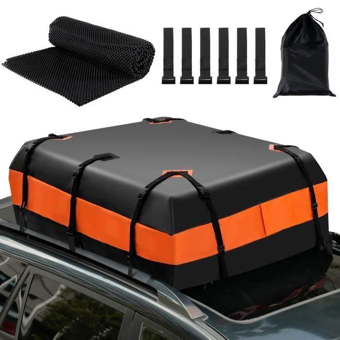 Cofre de techo para coche COSTWAY de 600 litros, impermeable, con 10 correas y 6 ganchos, alfombrilla antideslizante y bolsa de almacenamiento. Compatible con todos los vehículos.