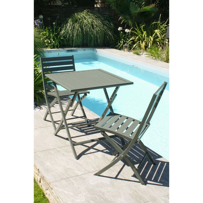 Ensemble repas de jardin 2 places en aluminium - Kaki