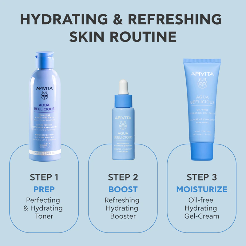 tônico facial hidratante Apivita Aqua Beelicious possui efeito hidratante.
