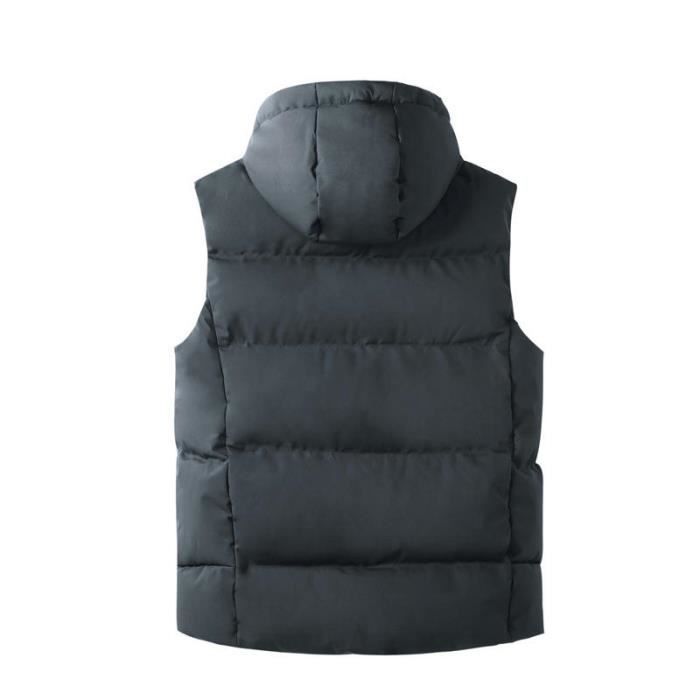 Chaqueta acolchada sin mangas para hombre con capucha, talla grande, color liso - Gris oscuro