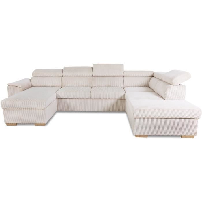 DAYTONA 5-6 seater panoramic corner sofa bed - Beige corduroy - With storage - W 326 x H 94 x D 216 cm