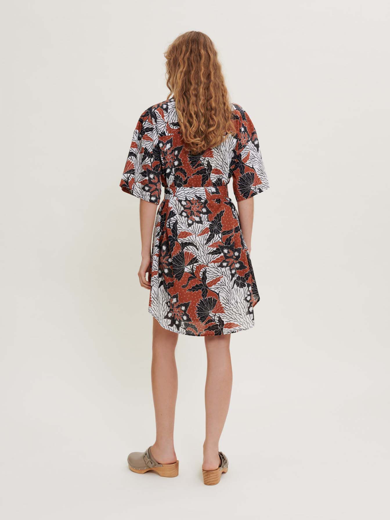 Jurk van katoenchiffon met print, etnisch terracotta