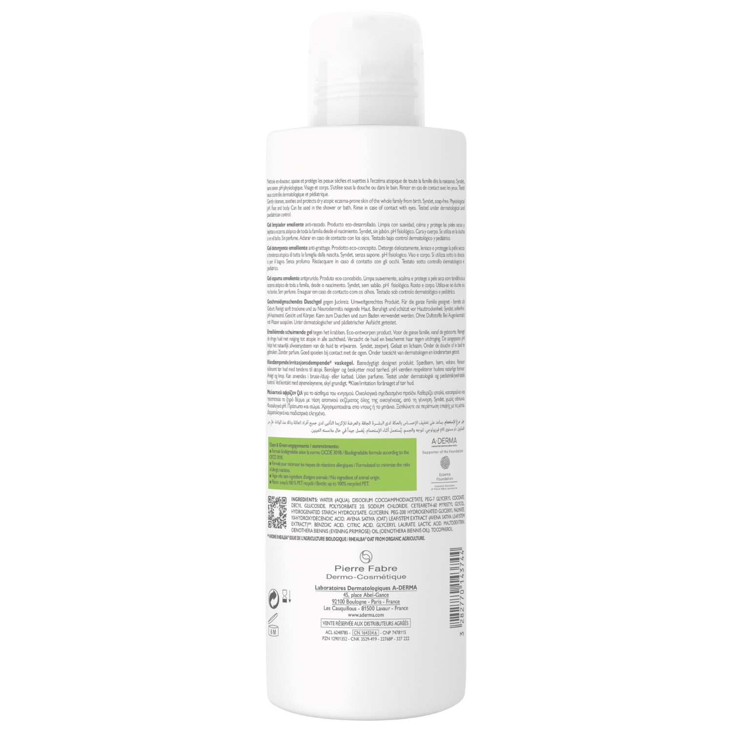Gel de duș A-DERMA Exomega Control, gel spumant hrănitor – 500 ml