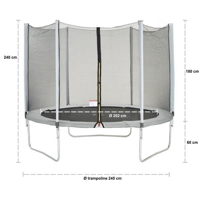 Trampoline  Ø 250 cm Gris - KANGUI - Maxi Eco Avec Filet