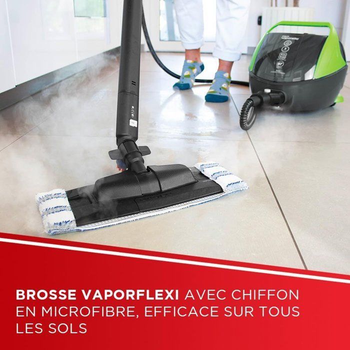 POLTI VAPORETTO Pro 95 Turbo Flexi - Nettoyeur Vapeur Multi-surfaces - 1100 W - 1,3 L - Noir / Vert